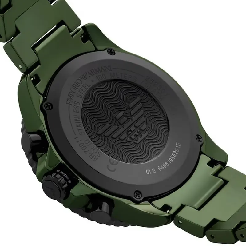 Emporio Armani World Explorer Green Dial Ceramic Men's Watch- AR70011